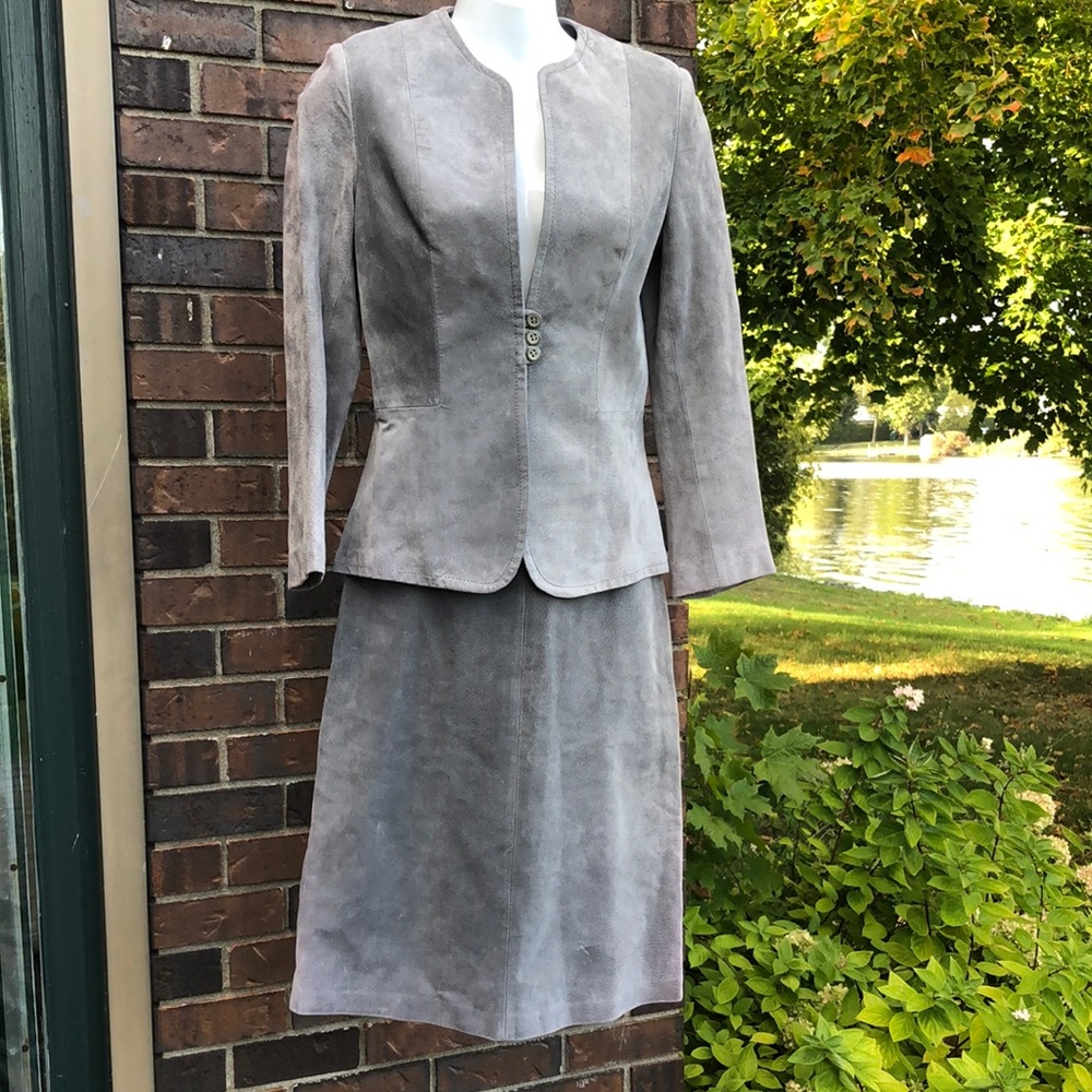 Vintage Grey Suede Skirt Suit